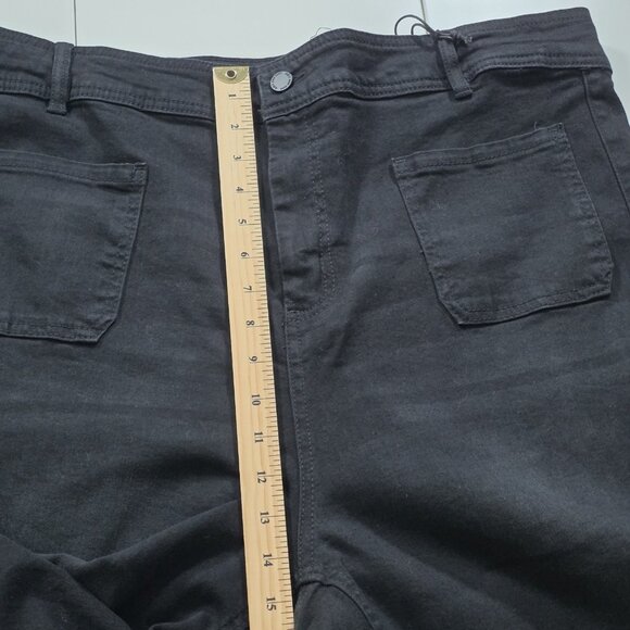 Oat New York Jean Women 18W Black Wide Leg High Rise Raw Hem Stretch GrungeGoth - Picture 6 of 16